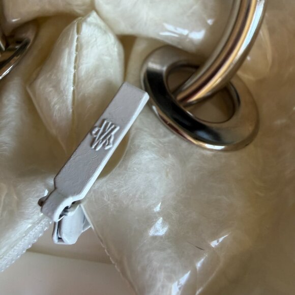 MONCLER Goose Down Padded Vanille Clutch Bag Chunky Logo Key Chain White NWOT - Picture 7 of 12